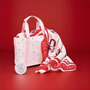 VICTORIA’S SECRET BLACK FRIDAY CANDY CANE PLUSH BLANKET & PINK SHINE TOTE SET - Picture 1 of 2