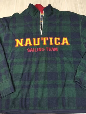 Nautica yacht club Lil Yachty Pullover 1/4 zip fleece plaid Men Large blue green - Image 1 of 4