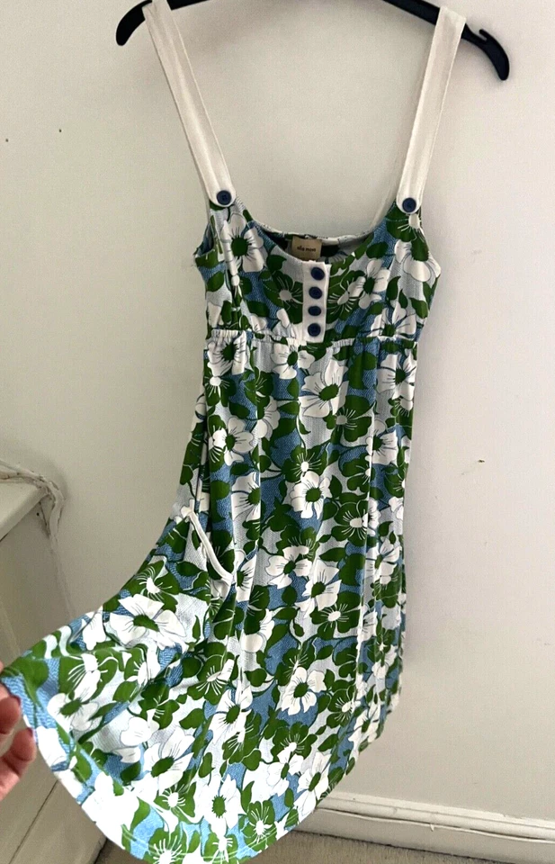 Vestido skatista de algodão Ella Moss, tamanho S floral verde raspado bolsos com corte frontal profundo - Imagem 1 de 4