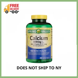 Spring Valley Calcium Supplement 600mg with Vitamin D3 20mcg Bone Health 250-CT - Picture 1 of 12