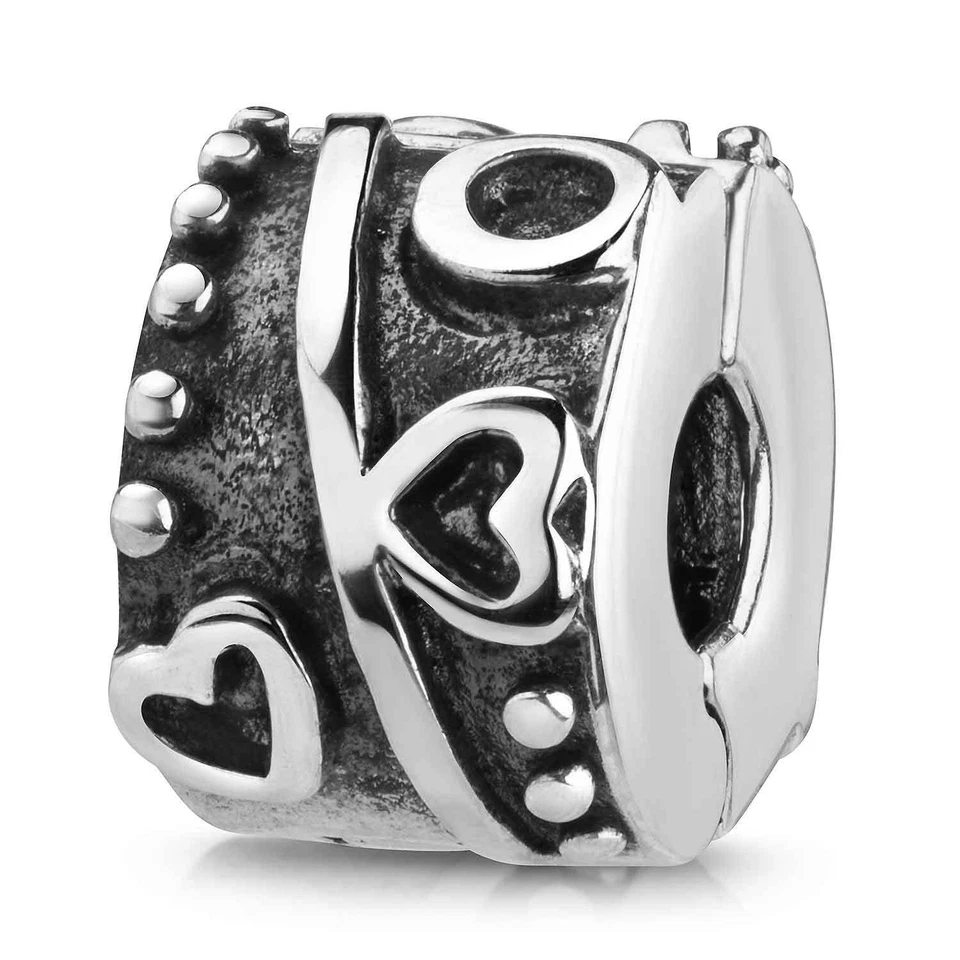 MATERIA Stopper Clip Herzen Punkte 925 Silber Antik für Armband inkl. Satinbeute - Bild 1 von 2