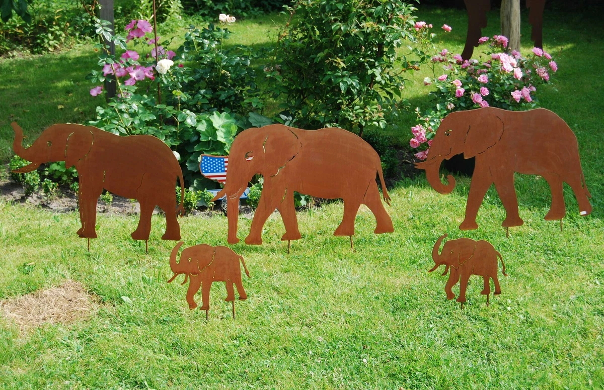 WADORN Gartenstecker Elefanten-Silhouette Aus Metall – 2-teilig, Hohl, Wetterfest Für Hof, Rasen & Terrasse