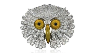 4.00CT Brilliant Cut CZ Eyes,Peak Agate & Stone Black Tint Owl Fashion Brooch - Image 1 of 4