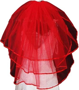CENAST Velo da sposa corto donna con pettine 3 livelli Halloween tulle rosso  - Foto 1 di 8