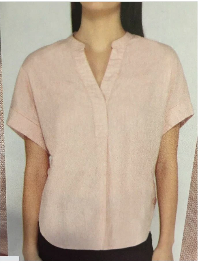 Nicole Miller Top Cap Sleeve V Notched Neckline Pink Womens XXL Linen Cotton