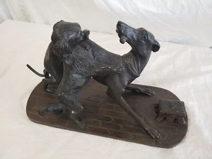 Bronze Sculpture Greyhound Playing With Other Dog Unbranded 6.2 Lbs Pre-owned - Picture 1 of 18