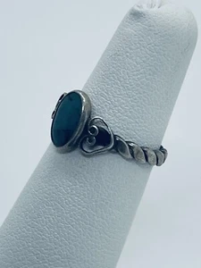 Vintage (1930s) "Fred Harvey" Navajo Silver Turquoise Cabochon Heart Ring - Picture 1 of 7