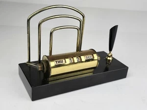 Vintage 7x3 Granite Base Pen Holder Desk Set Calendar Paper Notes Holderd - Picture 1 of 9