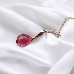 Lab Made Pink Topaz Pendant 14K Rose Gold Filled , Wire Wrapped - Picture 1 of 8
