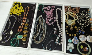 A ) 3 Trays Of Vintage Glass Jewelry Lot=Necklaces -Bracelets - Rings- Earrings - Picture 1 of 14