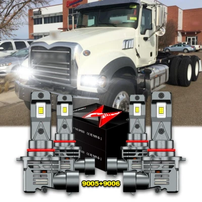 Kit de 4 bombillas LED para faros 9005 9006 lámpara compatible con granito Mack GU713 haz alto bajo Foto 1 de 4