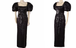 VINTAGE DONALD BROOKS EVENING GOWN SPARKLING ALL SEQUIN BABY DOLL SLEEVES - Picture 1 of 7