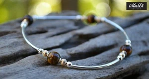 Stretch Bracelet with 14K Yellow Gold Filled, Tiger's Eye & Sterling Silver. - Picture 1 of 5