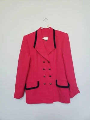De Colección Albert Nipon Trajes Mujer 14 Blazer Rosa Caliente Negro Borde Bolsillos Carrera Oficina Foto 1 de 4
