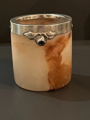 Antiguo jarrón danés de plata esterlina de alabastro soporte para bolígrafo rosas CHRISTIAN F HEISE Foto 1 de 4