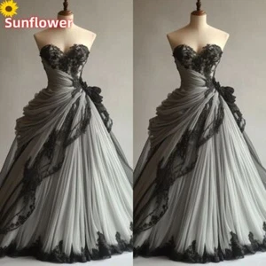 Gothic Brautkleider Trägerlos Schwarz Spitze Applikationen Rüschen A-Linie Brautkleider - Bild 1 von 10