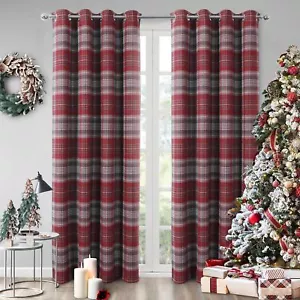 always4u Red Plaid Curtains Grommet Highland Woolen Look Tartan Curtains for ... - Picture 1 of 9