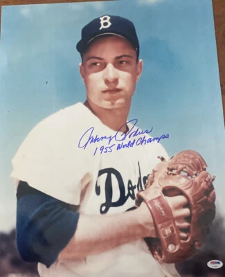 JOHNNY PODRES 1955 WORLD SERIES SIGNED 16x20 PHOTOGRAPH INSCRIPTION PSA - Image 1 of 2