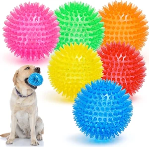 3.5” Squeaky Dog Toy Balls 6 Colors Puppy Chew Toys for Teething Spikey Medium - Picture 1 of 5
