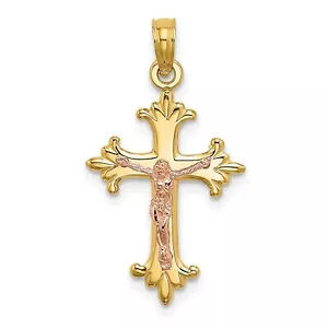 10k Two-Tone Gold Crucifix Charm - Picture 1 of 7