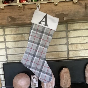 Inter-American Products Grey Gray Plaid Christmas Stocking Monogram Initial A - Picture 1 of 2