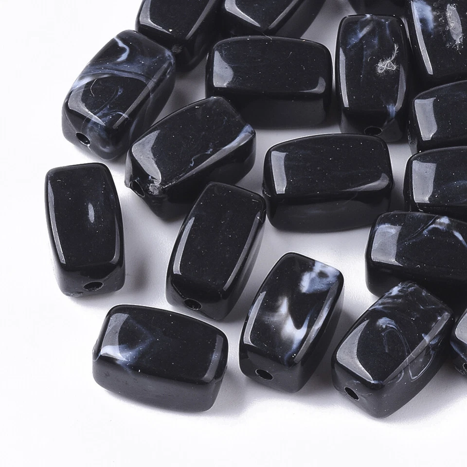 Black Rectangle Beads - Acrylic - 13mm -Imitation Gemstone - Pack of 20 - Cuboid - Image 1 of 3
