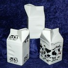 Milk carton shaped jug off white ceramic decorated with cows. 2 sizes 3 designs