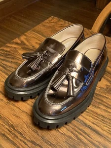 Stuart Weitzman Ultra-Lug Gunmetal Metallic Tassel Loafers Sz 8B EUR 38.5 Spain - Picture 1 of 10