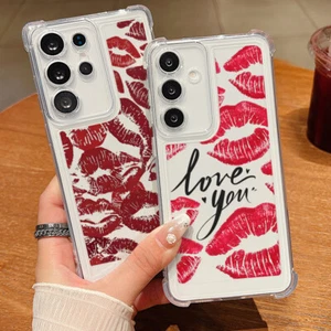 For Samsung S25 Edge S24 FE S23 A55 A16 Clear Lips Love Pattern Slim Case Cover - Picture 1 of 19
