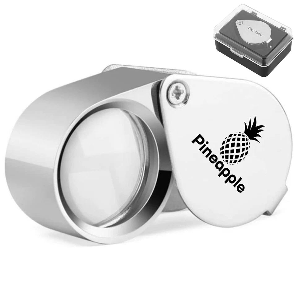 Pineapple 10X Jewelers Loupe Magnifier Pocket Magnifying Glass Small Silver