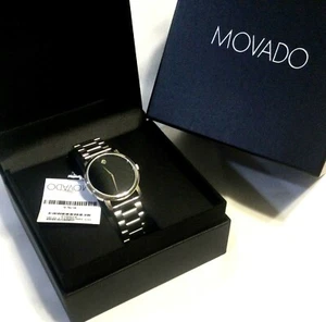 NEW MEN'S MOVADO CLASSIC BLACK MUSEUM DIAL WATCH Swiss All Stainless w/ Boxes - Picture 1 of 8