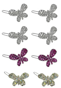 Set of 8 Small Butterfly Hair Clips Rhinestone Snap Clip Barrettes U1747-8 - Picture 1 of 8