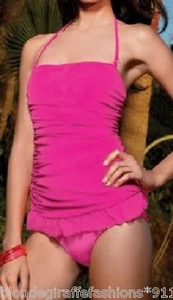 Skinny Dip Swimwear Fuchsia/Hot Pink Chiffon Overlay Ruche One Piece Swimsuit S - Picture 1 of 1
