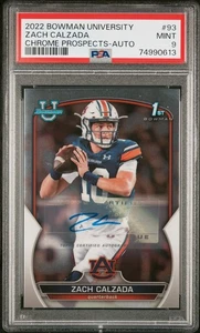 2022 Bowman University Chrome Prospects Zach Calzada Kentucky Auto PSA 9 Auburn - Picture 1 of 2