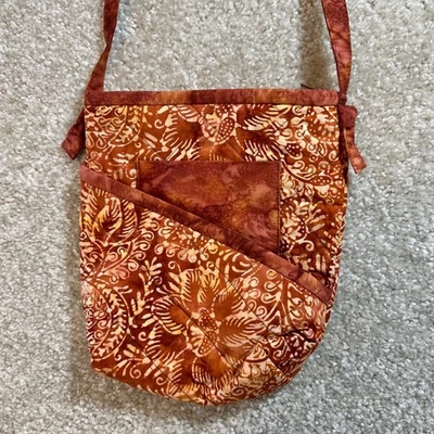 Batik Quilted Crossbody Bag Floral Print Small Shoulder Bag Purse Handmade - Image 1 of 4