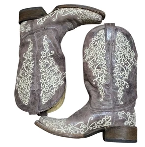 Damen-Westernstiefel Corral Krater Knochen Blumen bestickt Cowgirl eckige Zehenpartie 9B - Bild 1 von 16