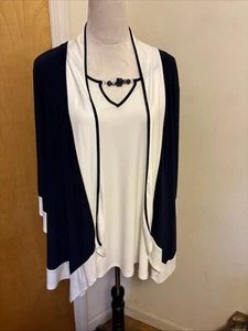 Liz Mc Coy Women’s Plus 2X Blouse Top2 In 1 Scooped Neck Navy/ White - Picture 1 of 5