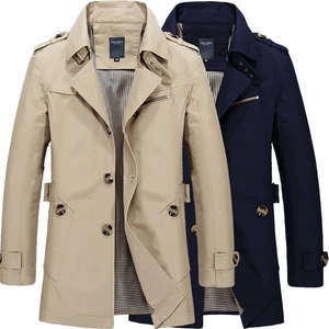 Herren Trenchcoat Lang Mantel Jacke Militär Revers Freizeit Lang Jacken Outwear - Bild 1 von 8