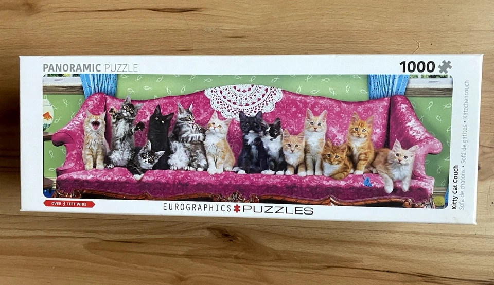 Eurographics Panoramic Jigsaw Puzzle "Kitty Cat Couch" 1000 Pc  Kittens Complete - Image 1 of 1