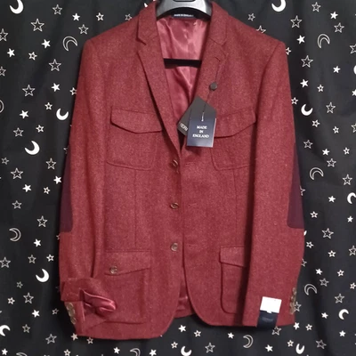 Abrigo Chaqueta TOPMAN Heritage Rojo Lana Tweed 42 Codo Parche Cirujano Puño Inglaterra Foto 1 de 4