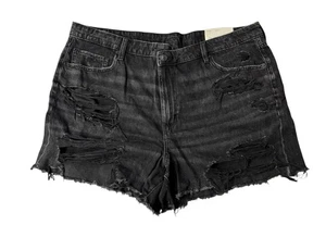 C13 American Eagle Crossover Denim Mom Shorts Größe 20 schwarze Waschung neu mit Etikett hoher Bund - Bild 1 von 3