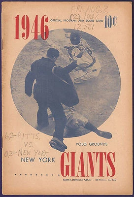 New York Giants polo grounds vs pirates 1946 Program Neat Scored paper boxscore - Image 1 of 4