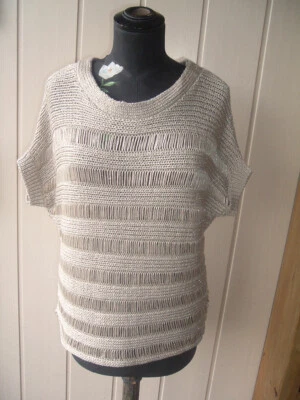 haut femme jacqueline riu beige chiné doré grosses mailles ajourées neuf - Photo 1/2