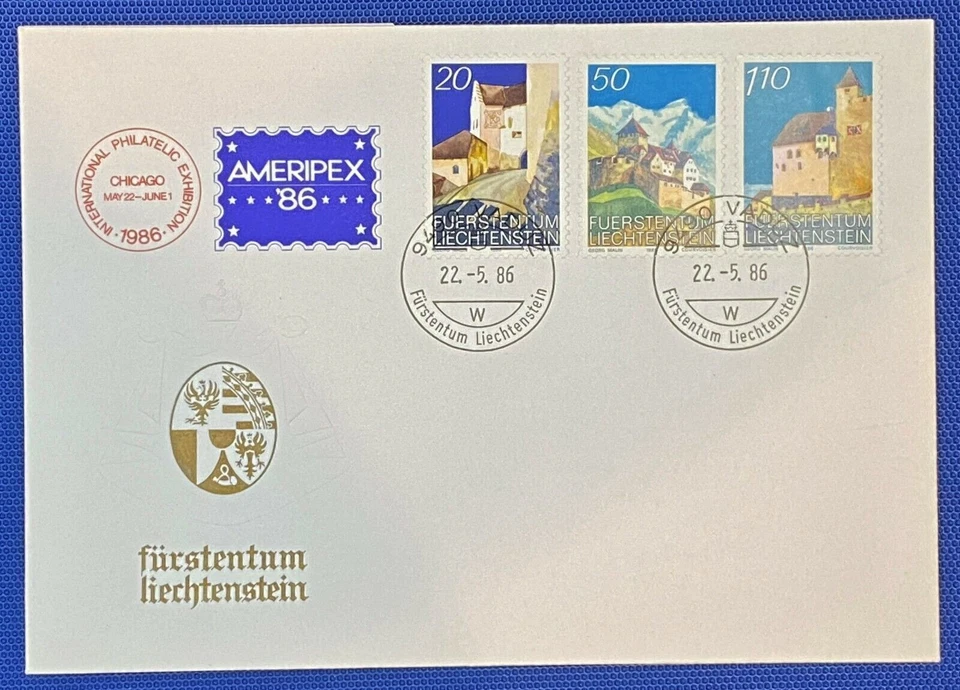 ZAYIX 1986 Liechtenstein Cover Mi 896-898 FDC Architecture Castles 011022SM49 - Image 1 of 1
