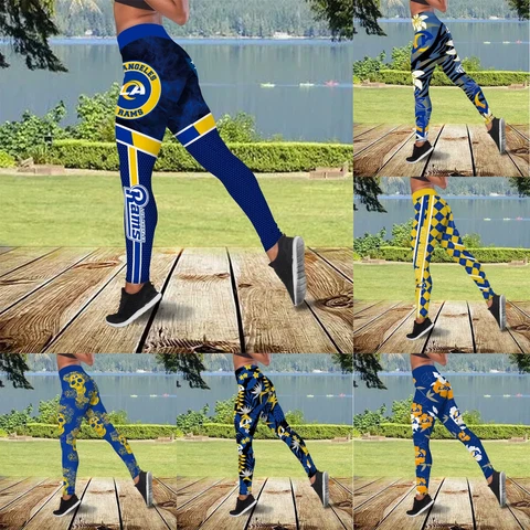 Los Angeles Rams Women's Stretch Leggings Workout Fitness High Waist Yoga Pants Cover