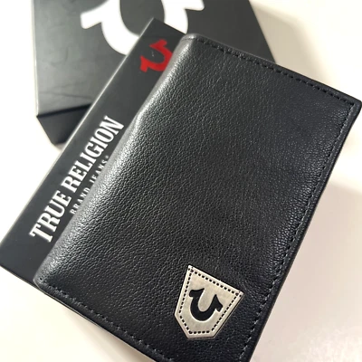 TRUE RELIGION Cartera Triple de Cuero Negro RFID en Caja Regalo Herradura Logo Nuevo con Etiquetas Foto 1 de 4