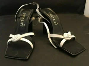 Two Lips Women’s Heels 3.5” Shoes Leather Black With White Flower Strap Size 6 - Picture 1 of 2