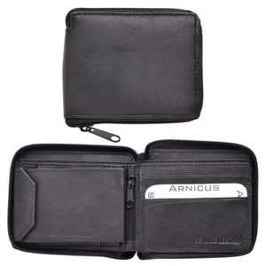 Mens Leather Zip Round Wallet Purse Soft Luxury Purse with Card Sections - Picture 1 of 2