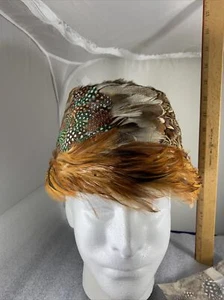Vintage 1950s Pheasant Feather Hat Harry pollack By - Picture 1 of 10