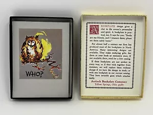Vintage Antioch Bookplate Company Bookplates Who? Cartoon Owl On Branch - Picture 1 of 4